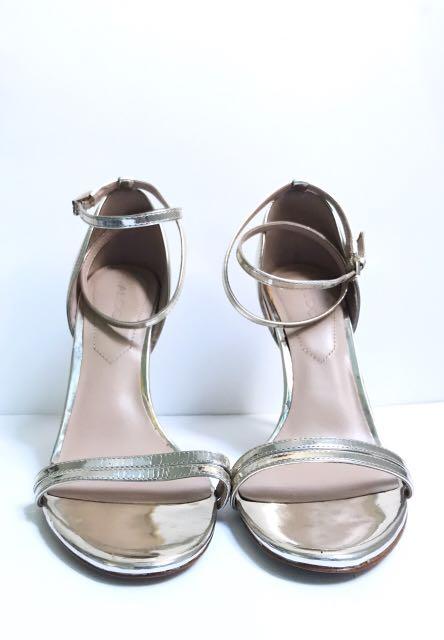 silver one strap heels