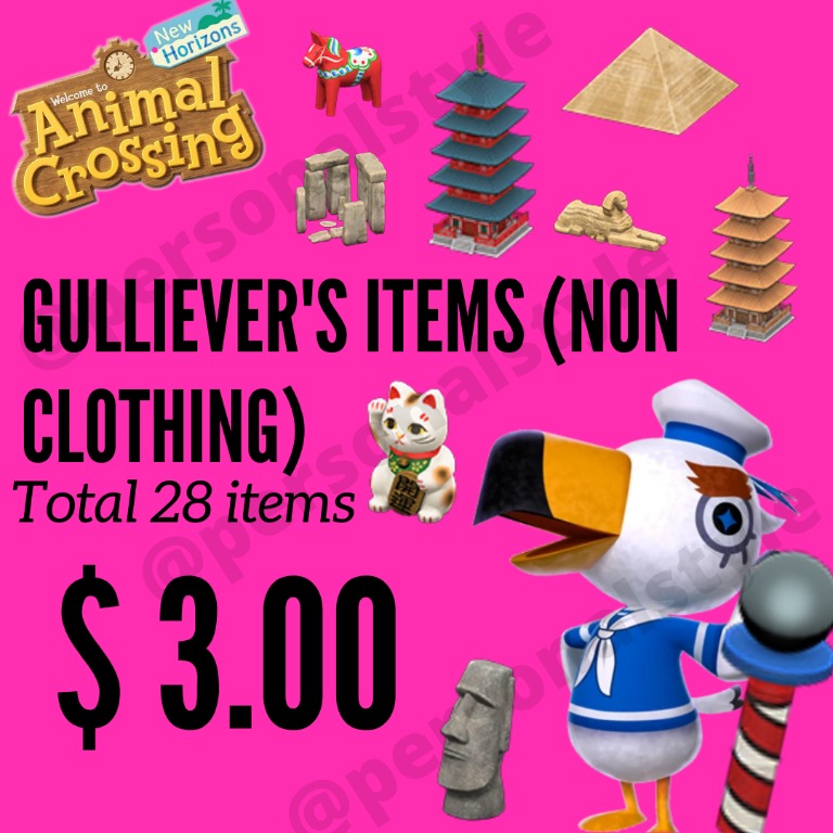 All Gulliver display items, Animal Crossing New Horizons, ACNH, Video