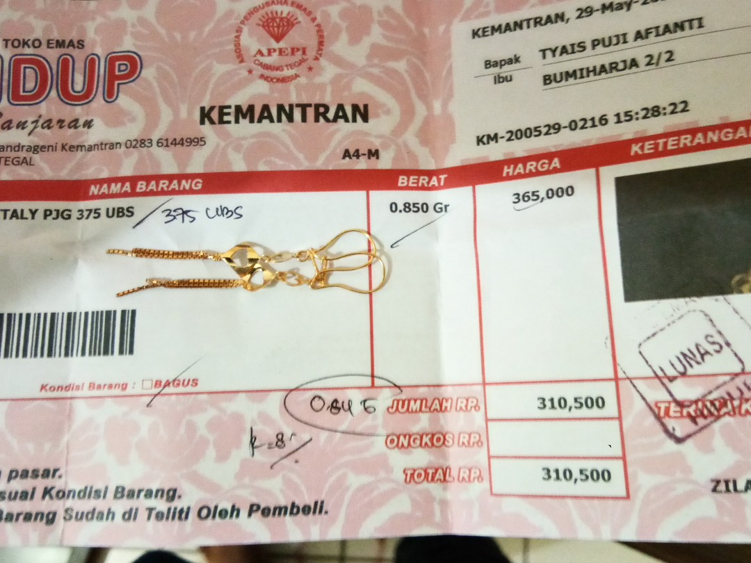 Terima jual emas tanpa surat/dari toko lain