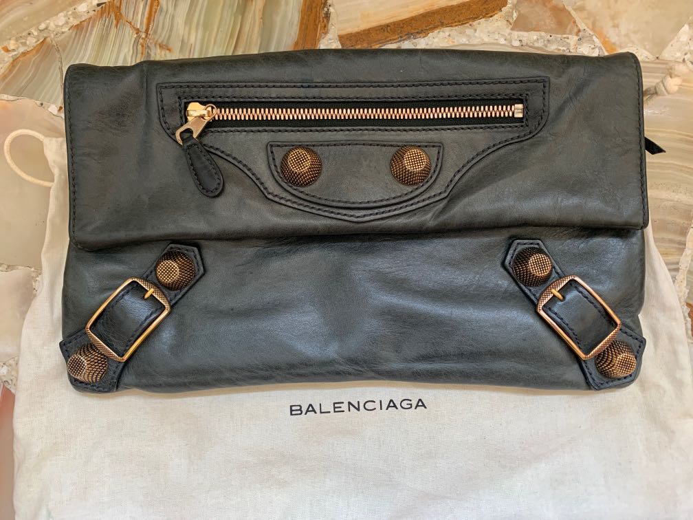 Balenciaga Grey Leather Giant 21 Classic Envelope Clutch Balenciaga  TLC