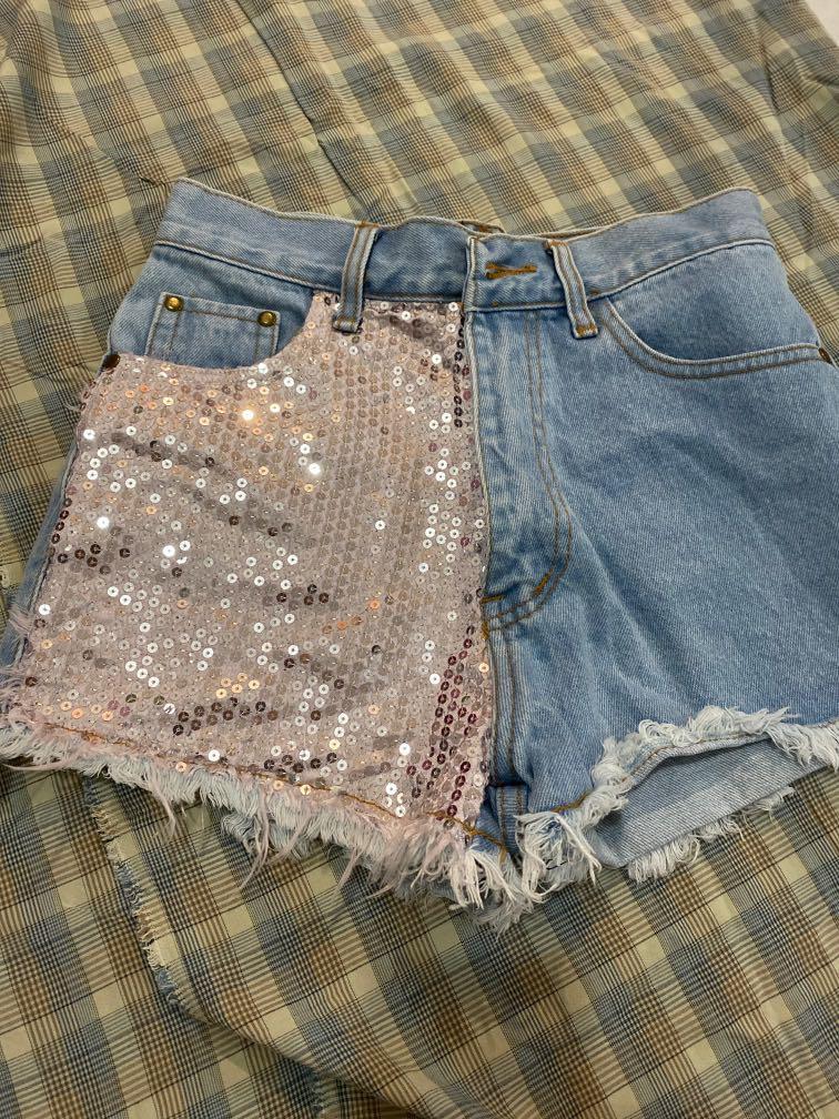 Bling Denim Shorts, Women's Fashion 