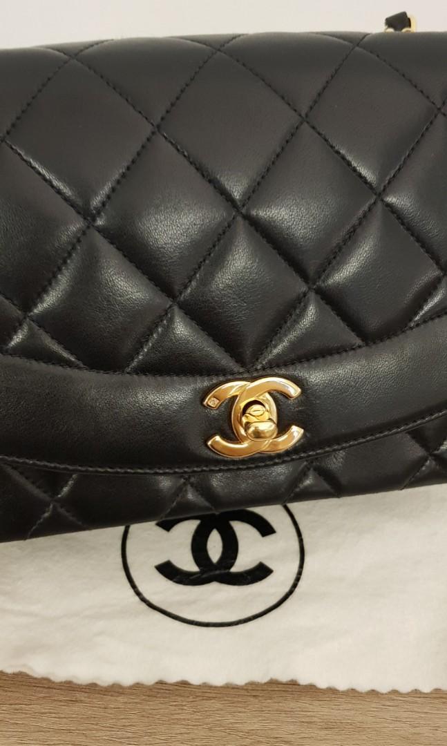 Chanel small Diana vintage black flap bag with 24k gold(Authentic