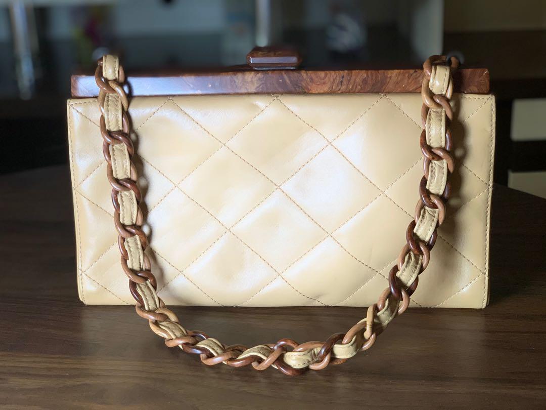 Chanel Vintage Wood Frame Quilted Leather Shoulder Bag
