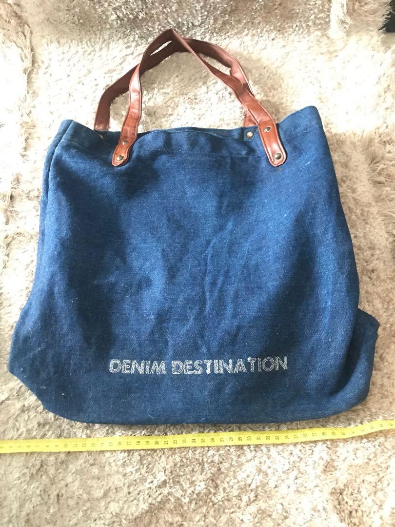 DENIM DESTINATION tas kain tote bag shopping bag mewah kulit handle beli di  Debenhams senci #MulaiYuk