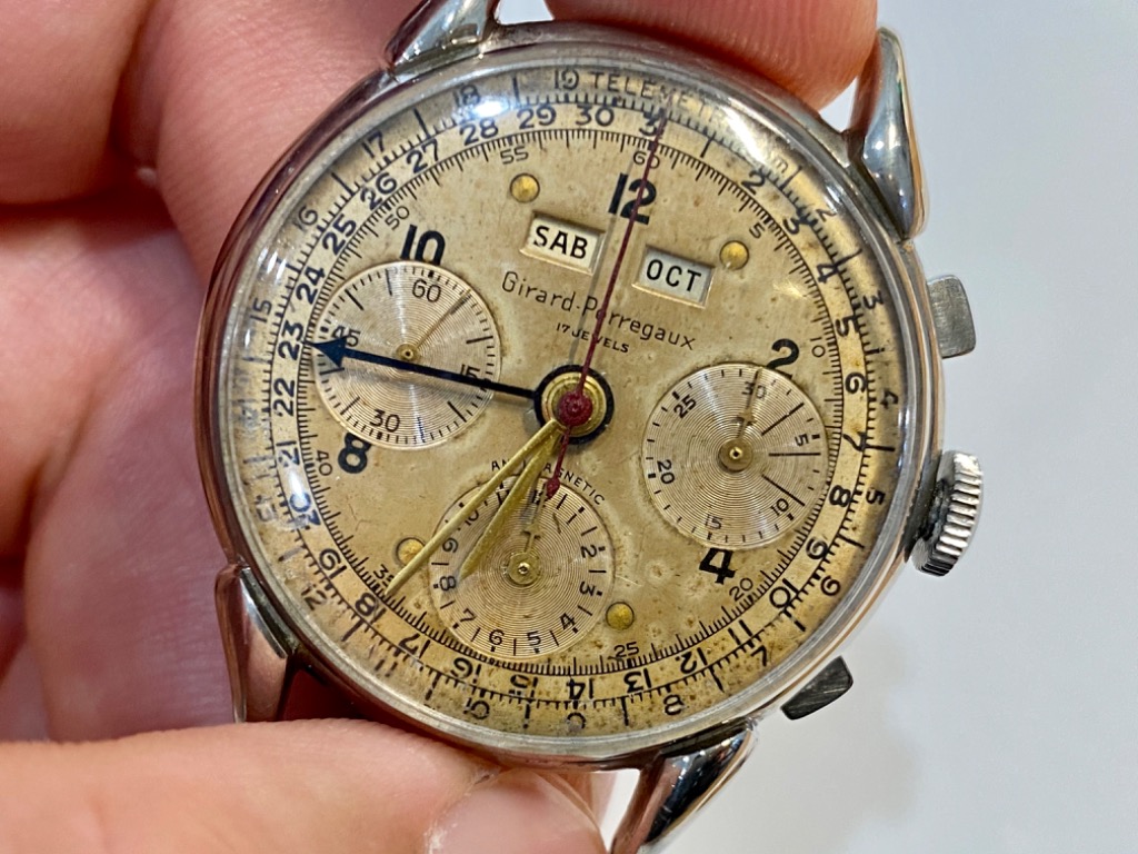 Girard Perregaux vintage watch chronograph triple calendar, Luxury