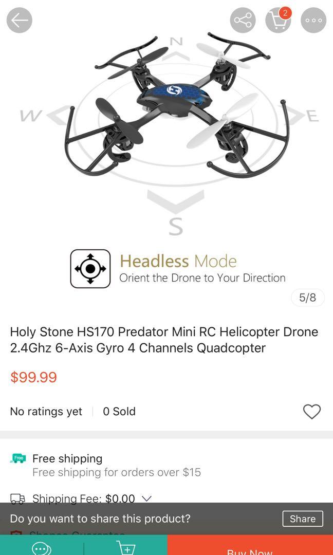 Holy Stone HS170 Predator Mini RC Helicopter Drone 2.4Ghz 6-Axis Gyro 4