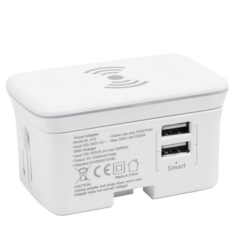 International Travel Adapter with Wireless Charging Pad (White) (Category: Chargers & Cables) located in Quezon City. Submitted by acetechph (Listing ID 1012397740, Image 3). Description: Input 100V-250V Worldwide All in One Universal Travel Adapter 3-in-1 Portable Charger with Dual USB Charging Ports for USA EU UK AUS with Wireless Charging Pad.
