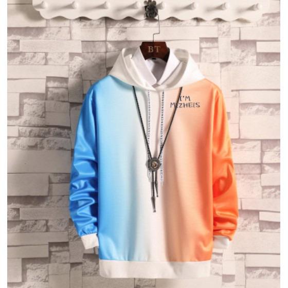 Korean Style Gradient Colorful Long Sleeve Mens Hoodie