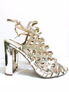 Matthews gold assymetrical strappy heels