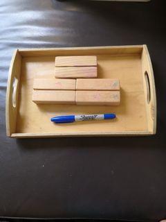 Montessori tray and flashcard stand