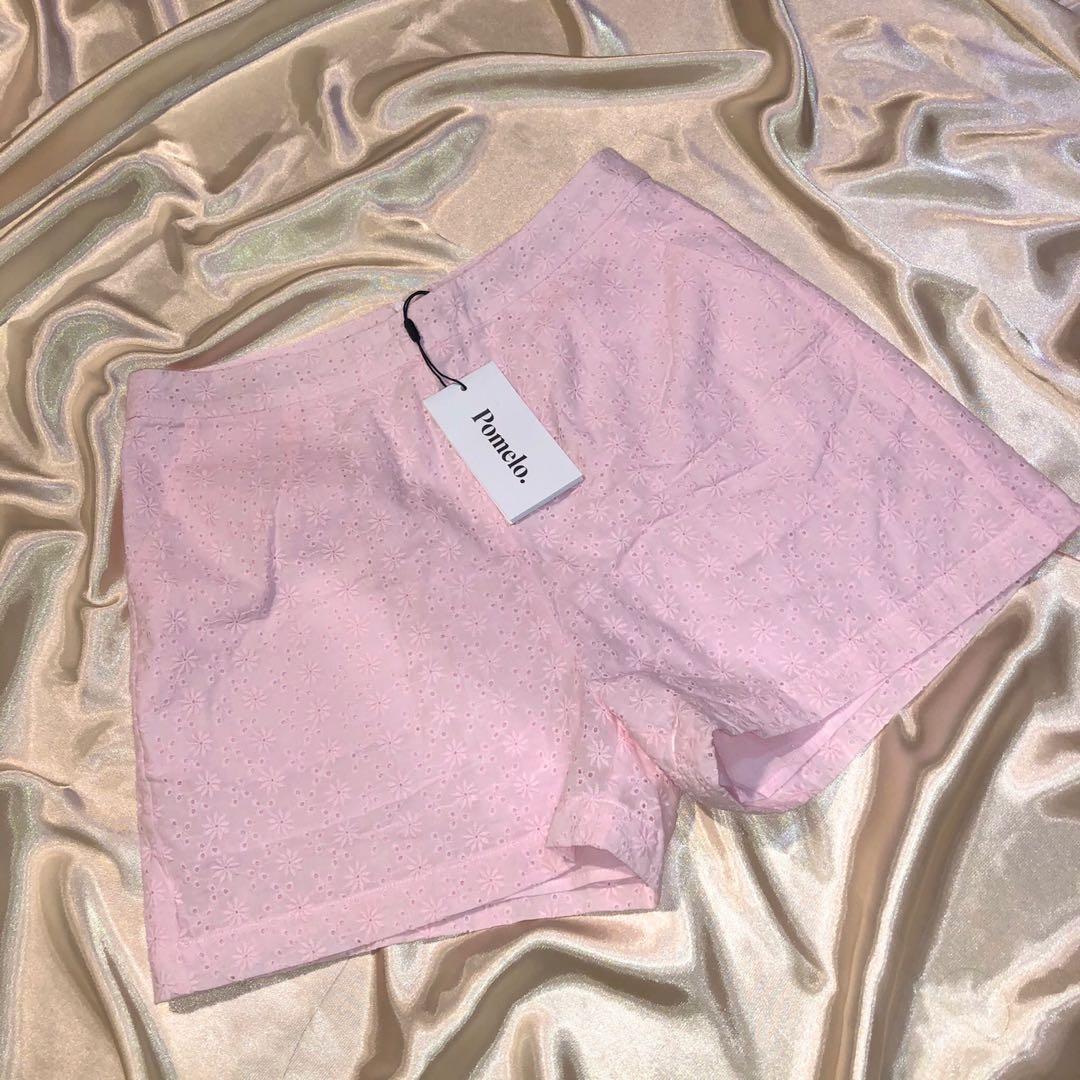 POMELO PINK EYELET SHORTS, Fesyen 