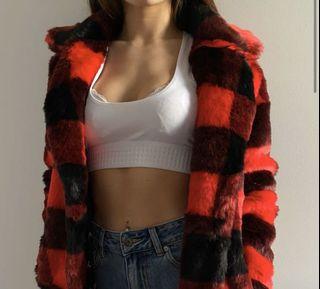 PLAID COAT - FAUX FUR