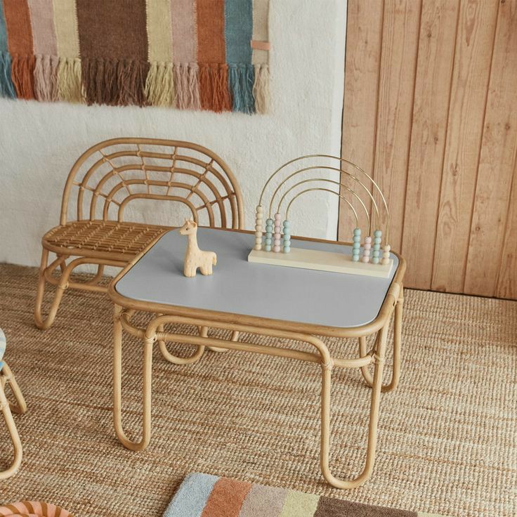 Rattan kids table rainbow design, Furniture & Home Living, Furniture