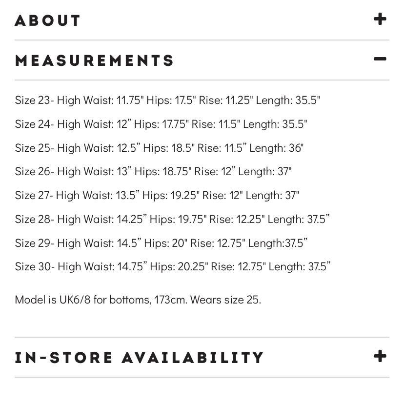 jeans size 27 measurements