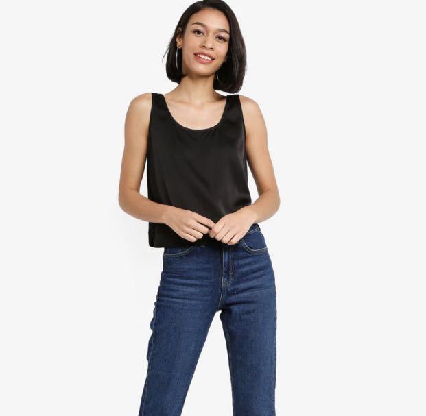 black satin shell top