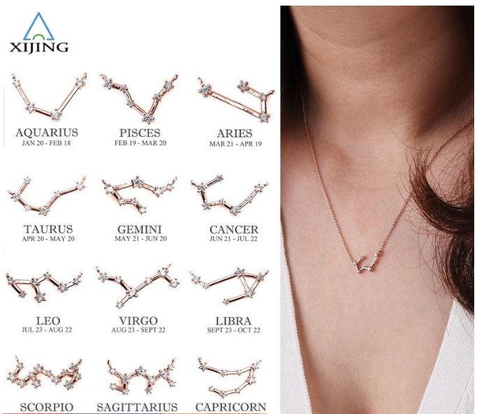 12 Constellation Necklace Gold Silver Pendant Horoscope Astrology Jewelry Gift