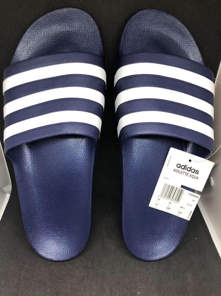 adidas navy leather slippers