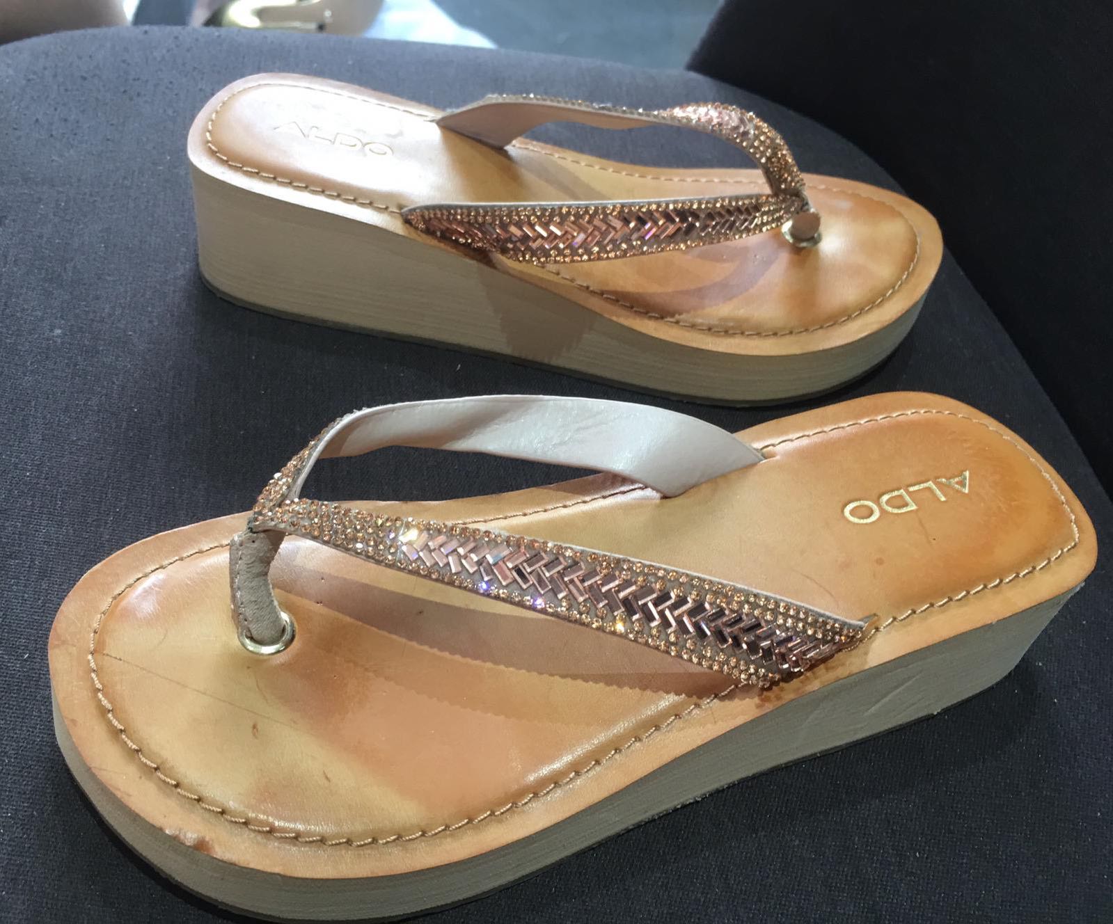 aldo gold flip flops