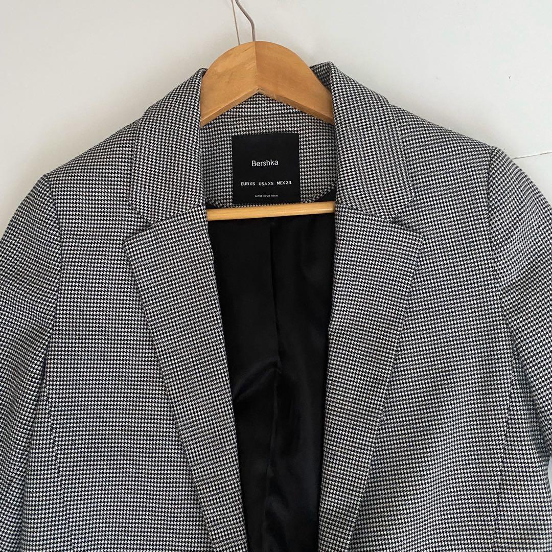 BERSHKA HOUNDSTOOTH GINGHAM BLAZER