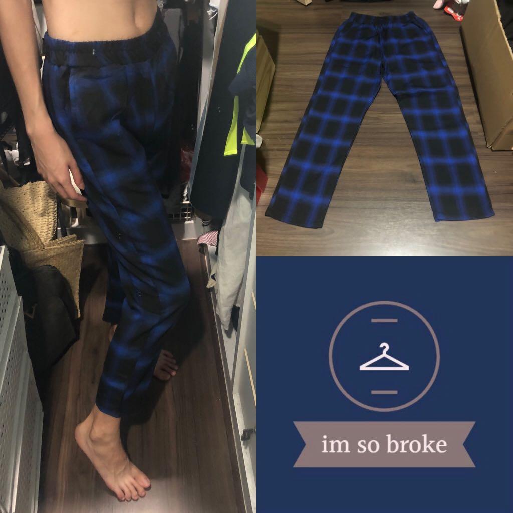 black and blue plaid pants