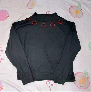 Hollow Heart Black Turtleneck Pullovers