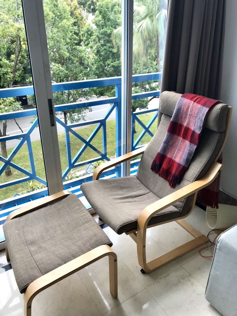 ikea poang rocking chair with foot stool furniture home living furniture chairs on carousell
