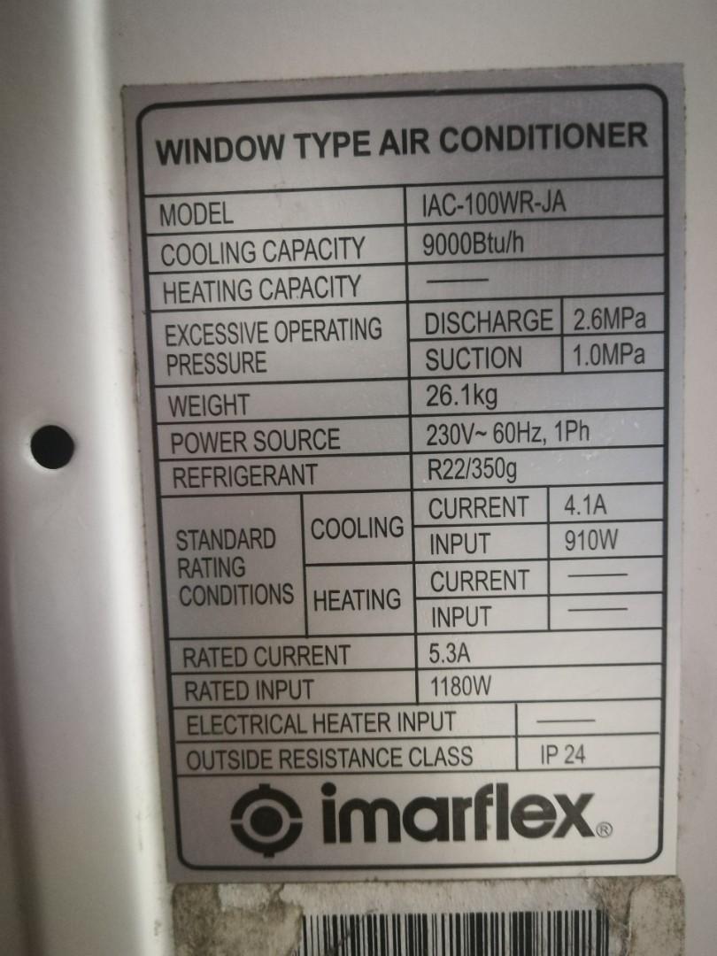 Imarflex window type 1hp (Category: Air Conditioning and Heating) located in Cebu City. Submitted by j3didiah (Listing ID 1017512134, Image 1). Description: window type aircon 1hp used.