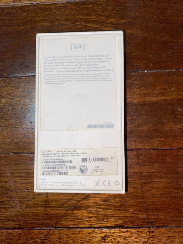 Iphone 5s box only (Category: Others) located in Quezon. Submitted by abubot (Listing ID 1017453333, Image 3). Description: Shipping: grab/angkas/lalamove or tell me what courier you prefer Payment: bank deposit/gcash.