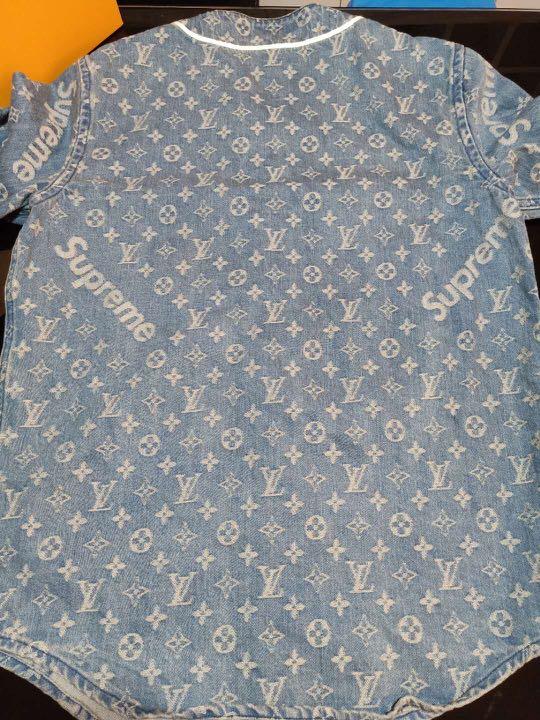 LV x SUPREME DENIM SHIRT, Men's Fashion, Tops & Sets, Tshirts & Polo Shirts  on Carousell