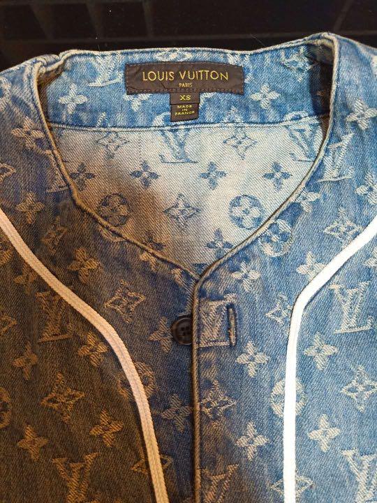 LOUIS VUITTON x Supreme Denim Baseball Shirt Blue Size XXS Auth