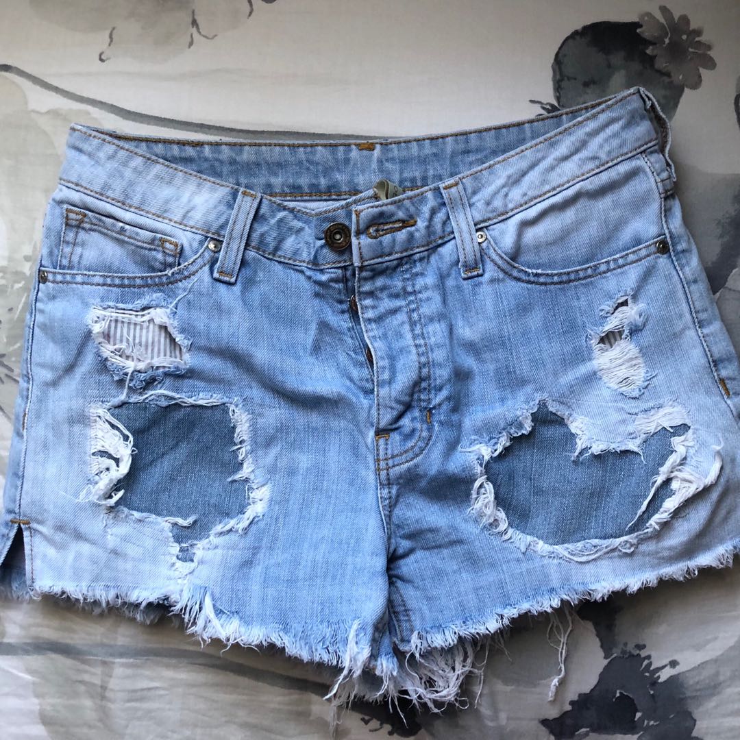 blue jean distressed shorts