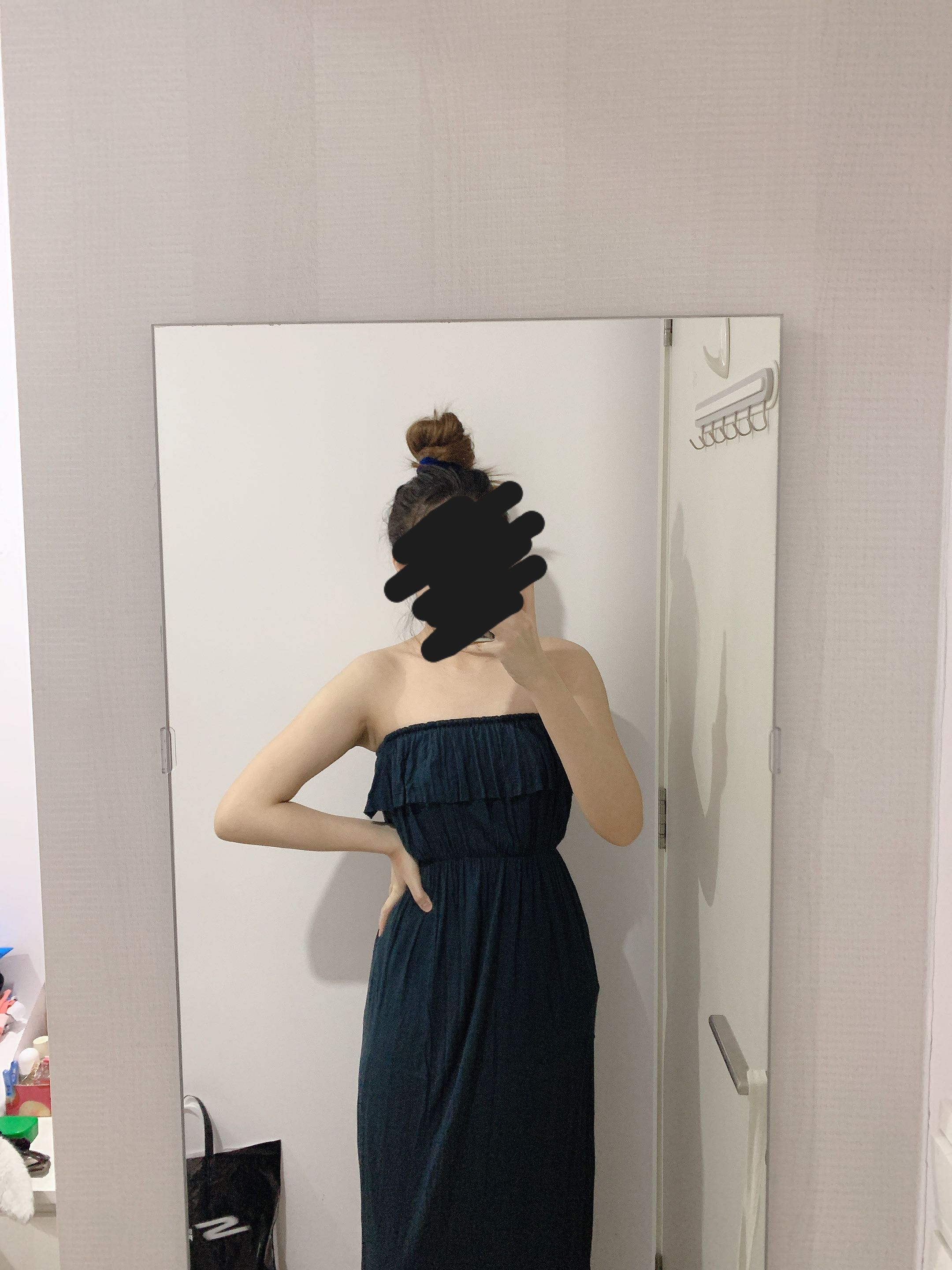Shirred Tube Maxi Dress - Navy Combo