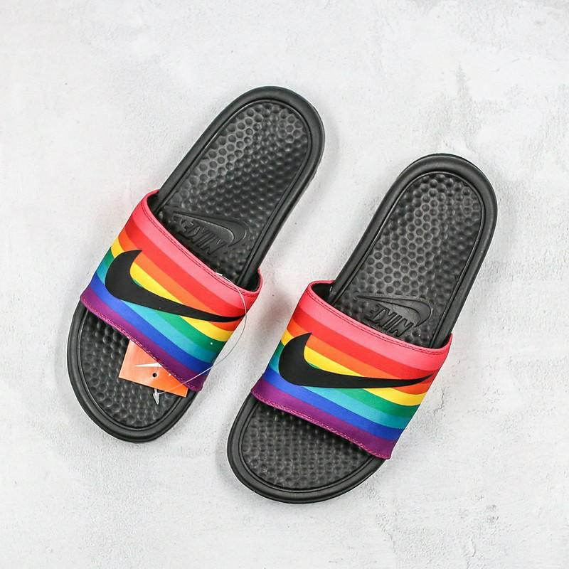 nike slippers rainbow