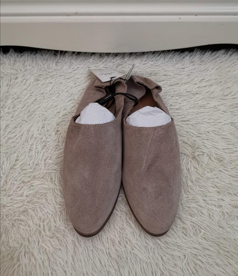 gray suede mules