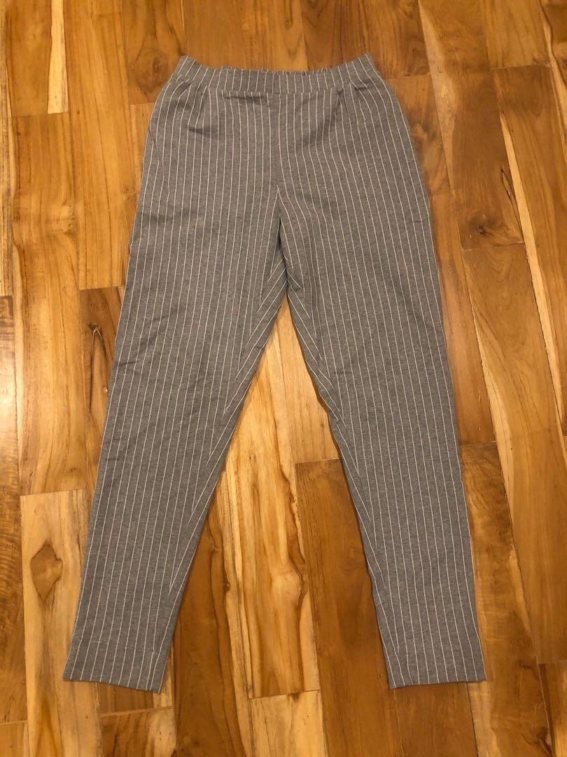 see through striped trousers