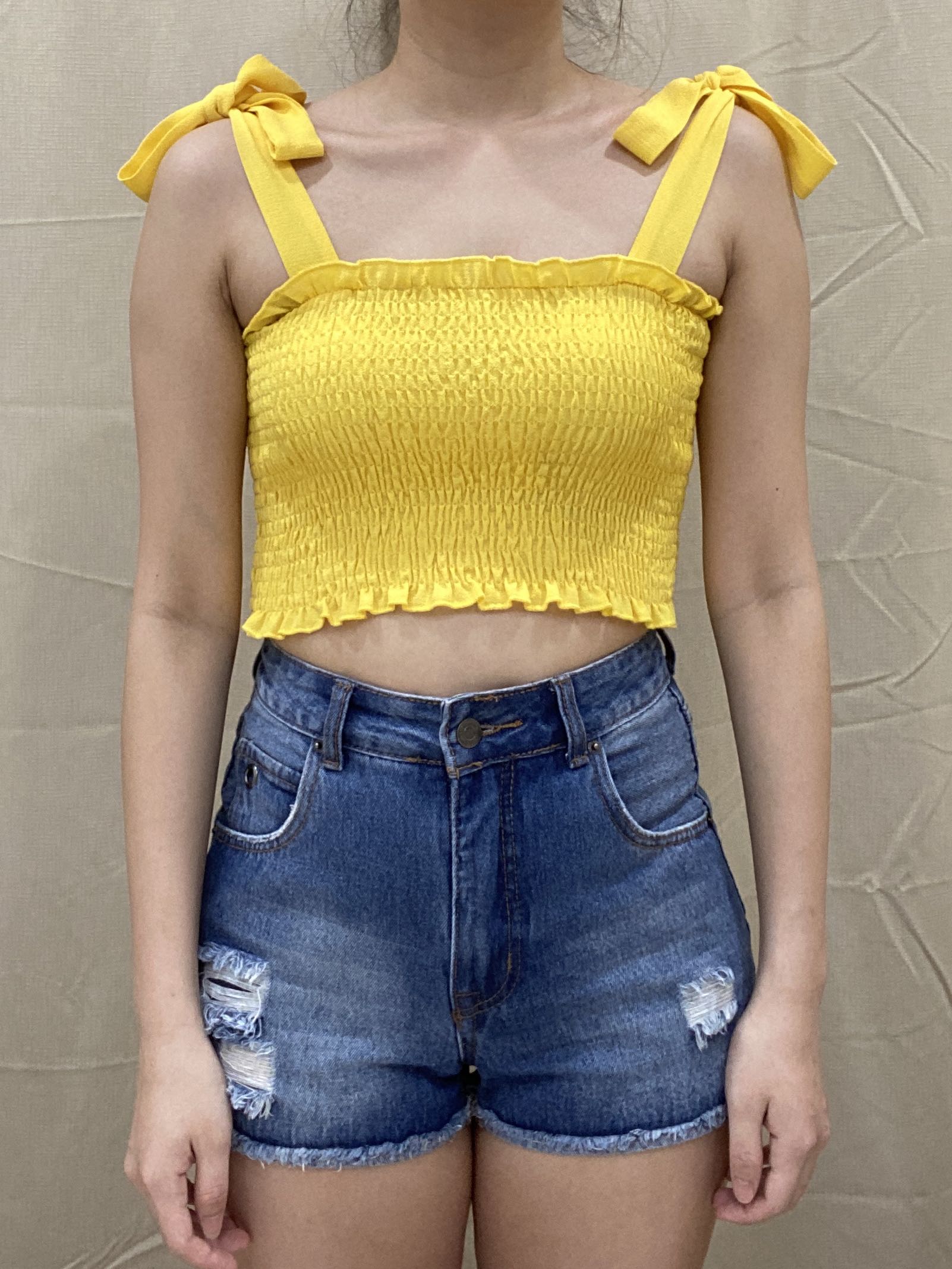 Yellow ruffle crop top new arrivals
