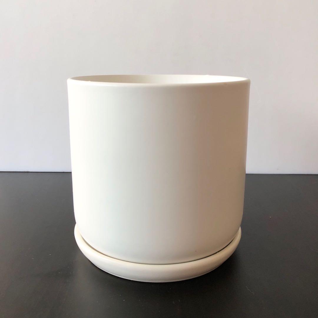 12x13cm Ht White Grey Colours Available Semi Gloss Finish Ceramic Planter Pot With Drainage Hole And Tray Gardening Pots Planters On Carousell