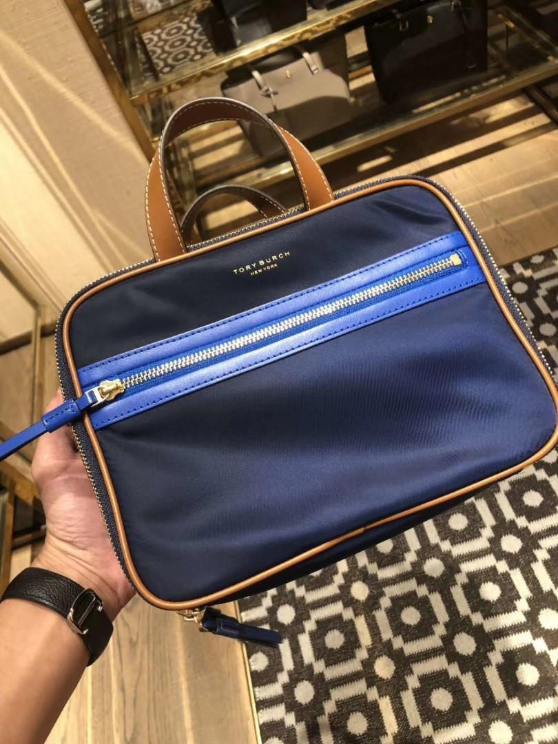 Authentic Tory Burch nylon cosmetic bag travel bag perry nylon colour block  weekender cosmetic bag, Luxury, Bags & Wallets on Carousell