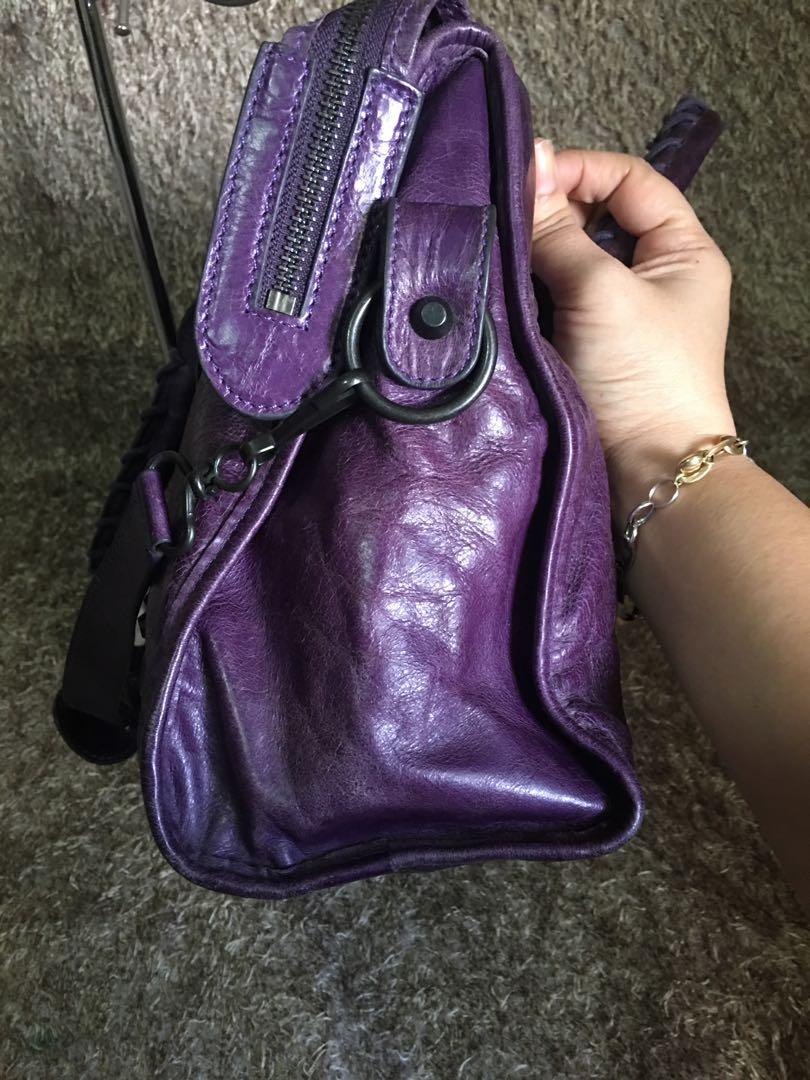 Balenciaga 115748 D94JT Small Stud City Purple Lambskin Tote Bag BHW