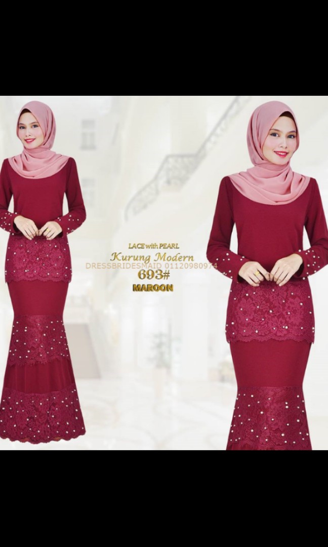 baju kurung moden lace maroon