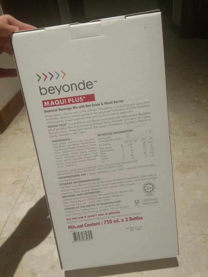 Beyonde Maqui plus + (Category: Health Food, Drinks & Tonics) located in Singapore. Submitted by sebastianng2299 (Listing ID 1019487578, Image 3). Description: Health supplement juice latest expiry: 10 May 2021 6 bottle bundle $455 (free delivery) 2 bottle $162 (self collection or delivery charge).