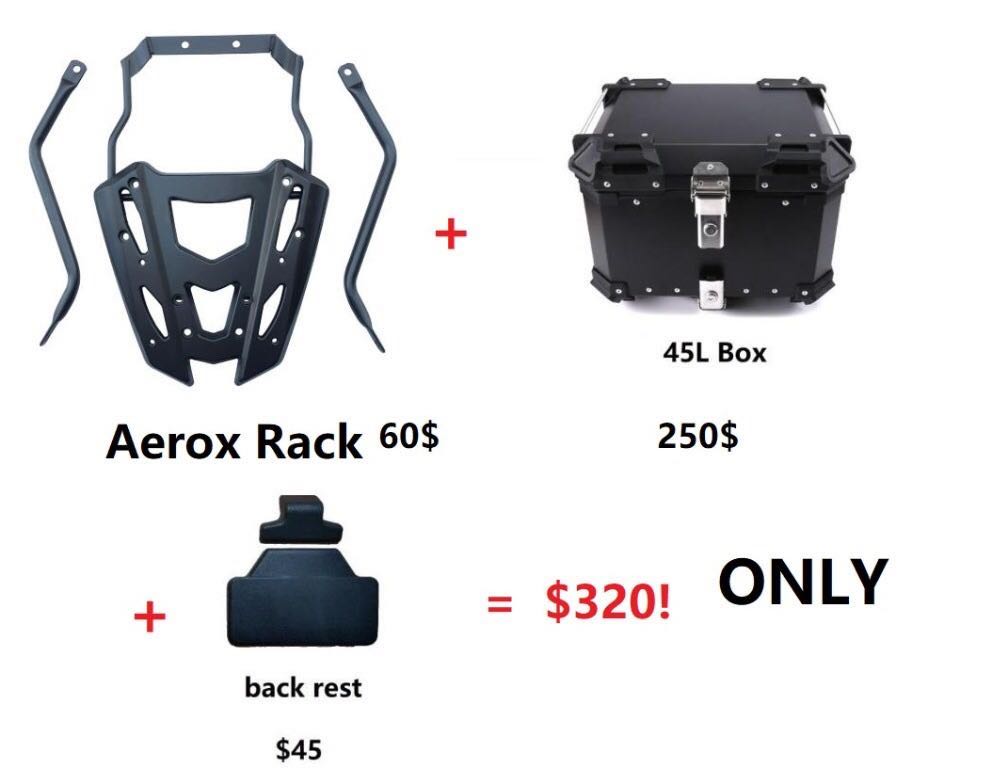 Big sale Aerox Rack+ 45L top box +back rest, Motorcycles, Motorcycle ...