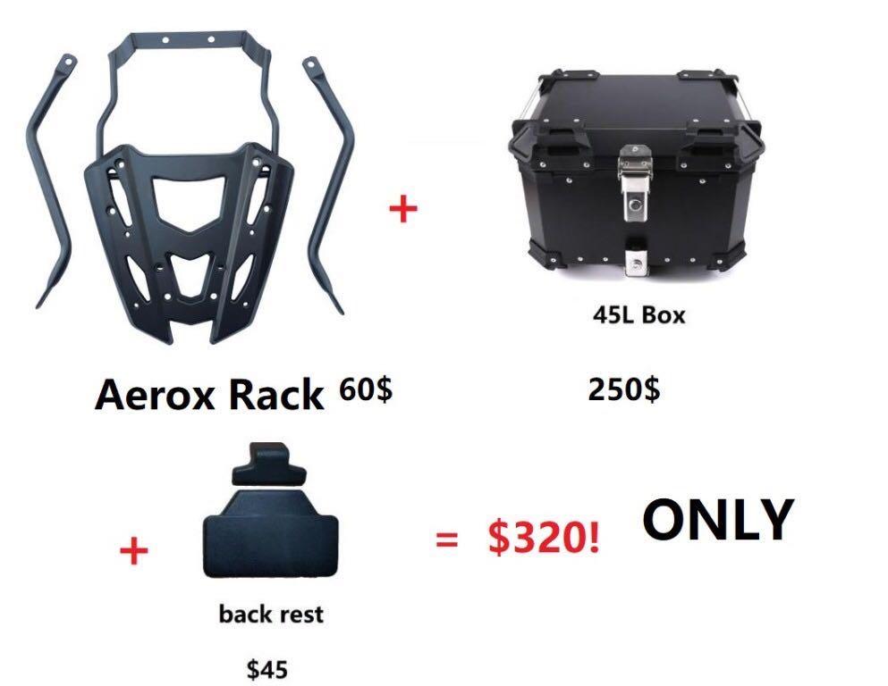 Aerox Back Rack Big sale Aerox Rack+ 45L top box +back rest, Motorcycles, Motorcycle ...