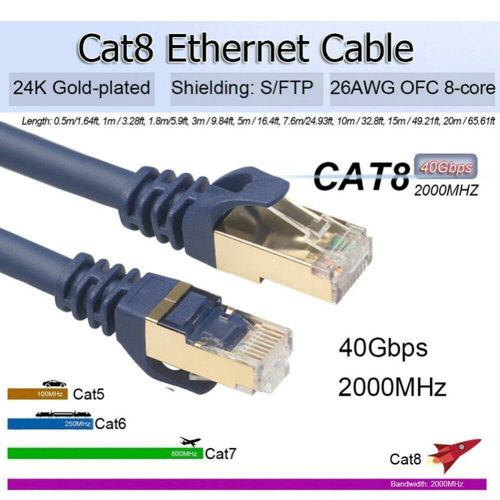 Cat8 Ethernet Cable RJ45 Network Cable SFTP 40Gbps Lan Cable Cat 8 RJ45  Patch Cord 10.meters/15m/20m For Router Laptop Cable Ethernet