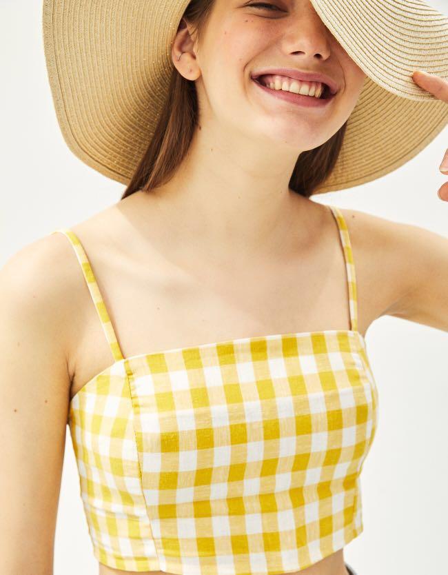 Yellow Checkered Crop Top Women s Fashion Tops Sleeveless on Carousell