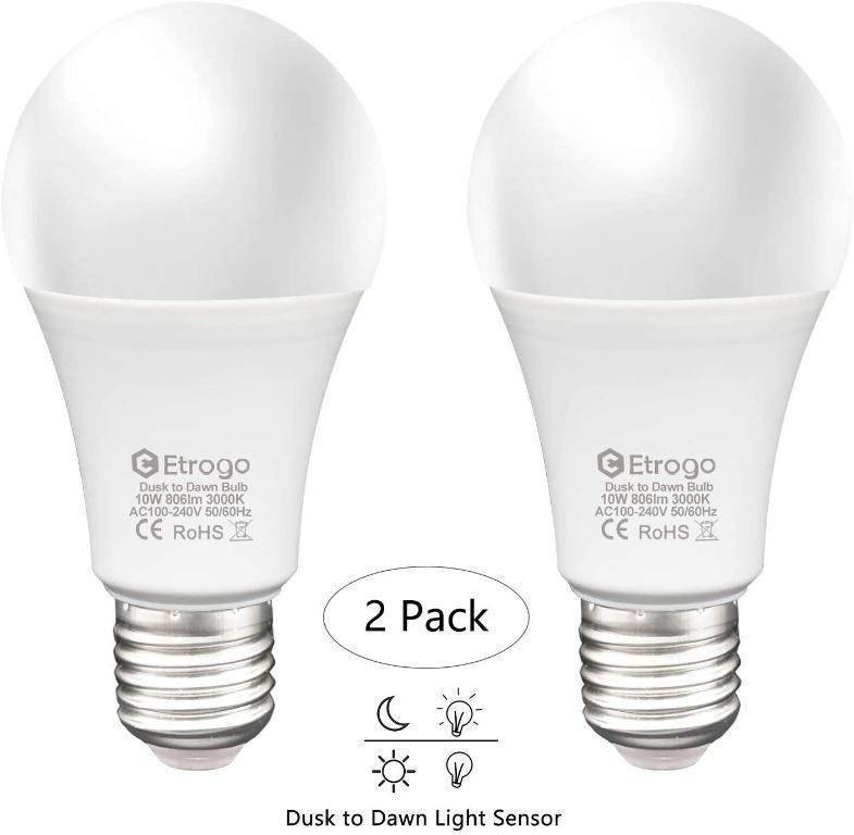Dusk To Dawn Led Light Bulb E27 10 Watt Equivalent To 100w Daylight 6000k 806lms Auto On Off For Entrance Door Front Porch Patio Garden 1 Pack Electronics Others On Carousell