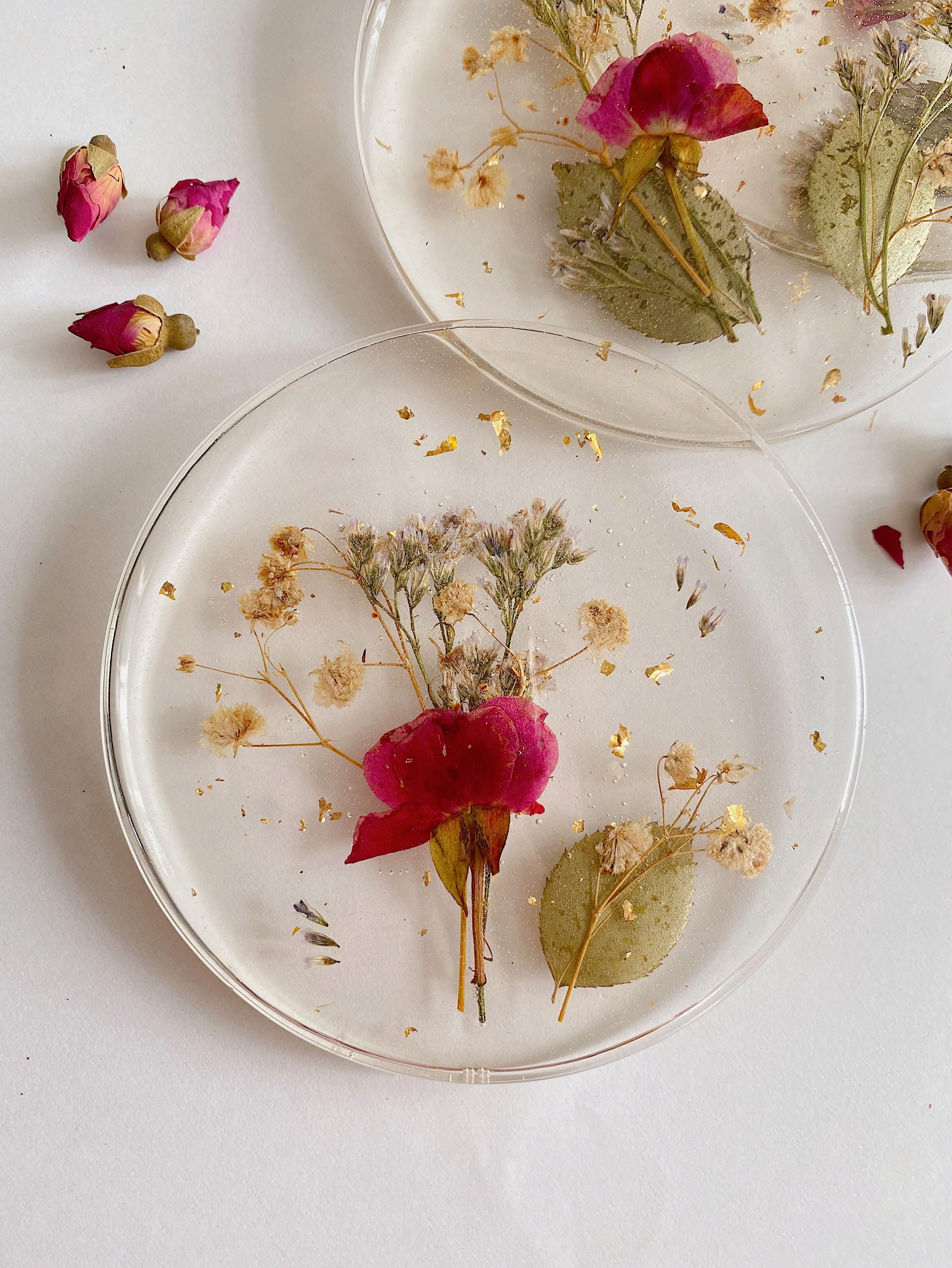 floral resin coaster rose, Design & Craft, Handmade Craft on Carousell