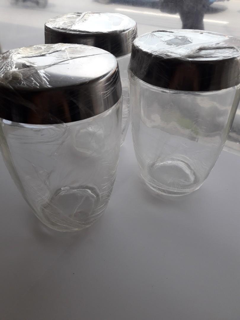Glass Container (Category: Storage Boxes & Baskets) located in Las Pinas. Submitted by jaziyah4 (Listing ID 1019616619, Image 1). Description: new. conical glass jar with stainless steel lid. 45oz. 350 each 1,000 for the 3 jar.