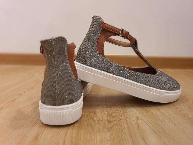 Glitter T bar ankle high shoes Women s Fashion Footwear Flats