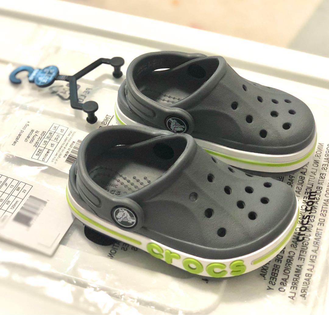 Grey and green kids Crocs (C5), Babies 